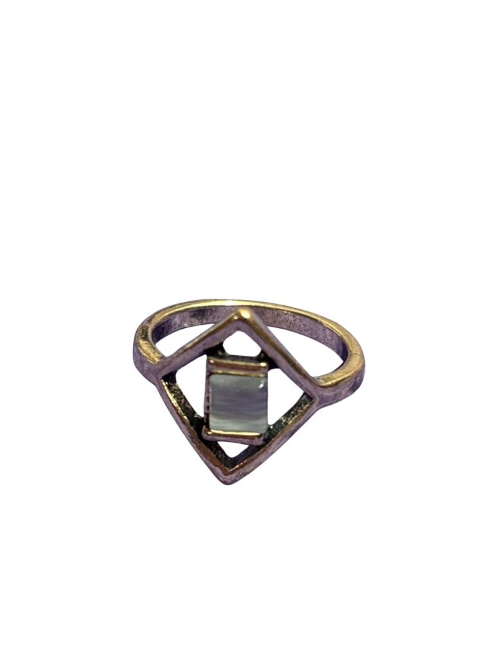 Geometric White Cat's Eye Ring Size 7.5 Goldtone